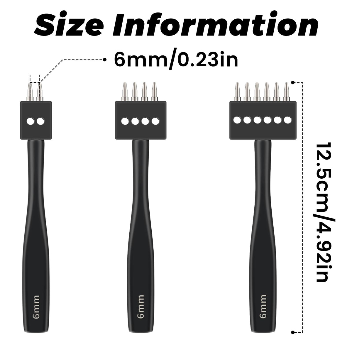 DIUDUS Leather Hole Punch, Prong Punch Tool 6mm 2/4/6 Lacing Stitching Punch, Round Hole Prong Stitching Chisel Set Leatherworking Tools for Leathercraft