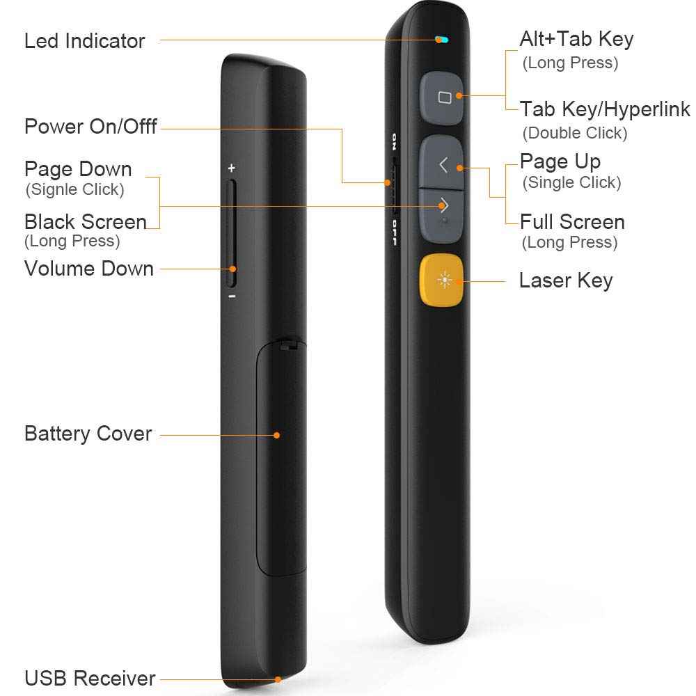 Presentation Clicker, Clicker for PowerPoint Presentations, PowerPoint Clicker with Pointer for Presentations, Pointer Clicker Presentation Remote (Black)