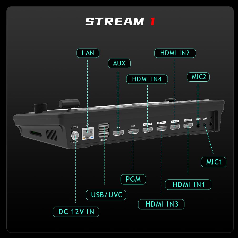 CINETREAK Stream 1 Live Streaming Switcher 4 HDMI & AUX Inputs, PTZ Control Dual RTMP Streaming Chroma/Luma Key Recording & Playback and Landscape & Portrait Livestreaming（NDI Updatable）
