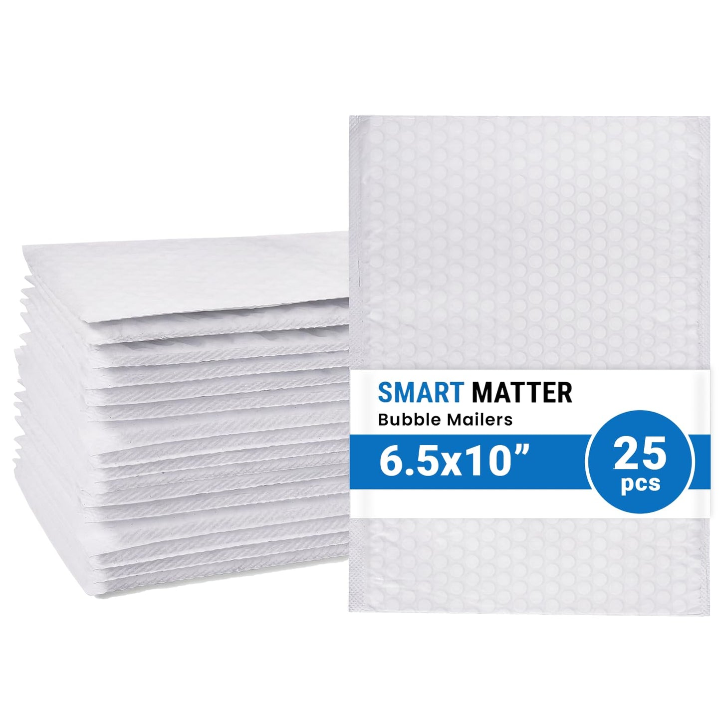 SMART MATTER Poly Bubble Mailer 6.5x10" (Usable Size) | 25 Pcs White Bubble Mailers | Opaque Design, Water Resistant, Self Seal, Durable Bubble Packaging Envelopes for Small Business, Online Sellers