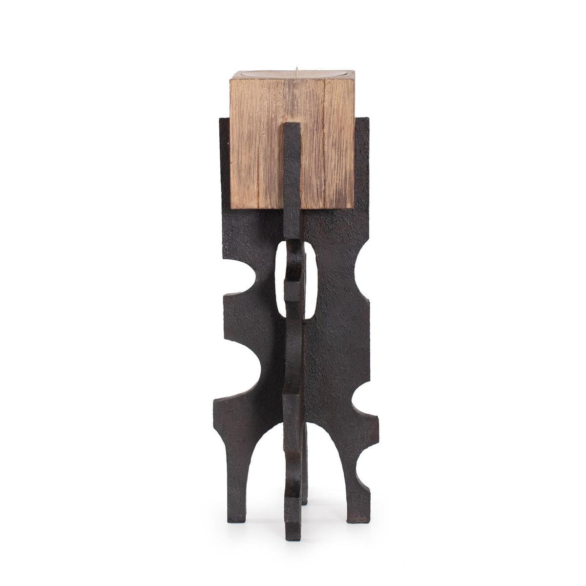 Howard Elliott Collection Cade Architectural Pillar Candle Holder, Black and Sand Modern Industrial Geometric Base Decorative Centerpiece for Living Room, Dining Table & Hallway Decor, Tall