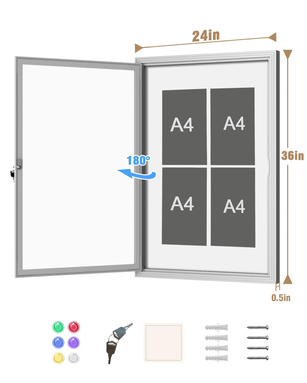 Mifuro 36"x24" Enclosed Bulletin Board, Outdoor Lockable Weather-Resistant Aluminum Noticeboard for School & Office, Silver Frame w/Magnetic Board