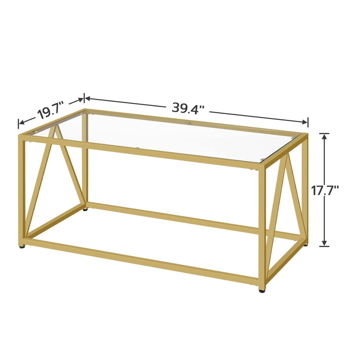 HOOBRO Glass Coffee Table, Gold Coffee Tables for Living Room, Gold Glass Coffee Table,1 Layer Center Table, Modern, for Apartment, Office, 39.4 x 19.7 x 17.7 Inches, Easy Assembly, Golden GD04KF01
