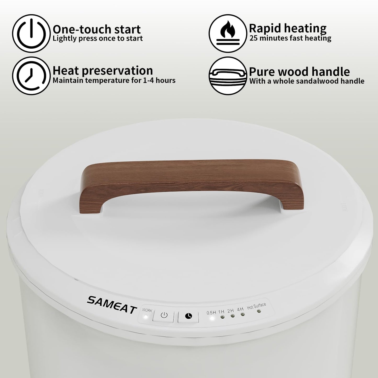 SAMEAT Heated Towel Warmers for Bathroom - Large Towel Warmer Bucket, Wood Handle, Auto Shut Off, Fits Up to Two 40"X70" Oversized Towels, White