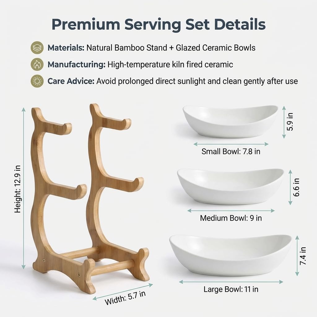 3-tier Porcelain Fruit Bowl With Bamboo Stand – Tiered Serving Tray For Fruits, Snacks & Desserts | Elegant Kitchen Counter Decor & Organizers 3-tier Porcelain Serving Bowls Stand – Elegant White