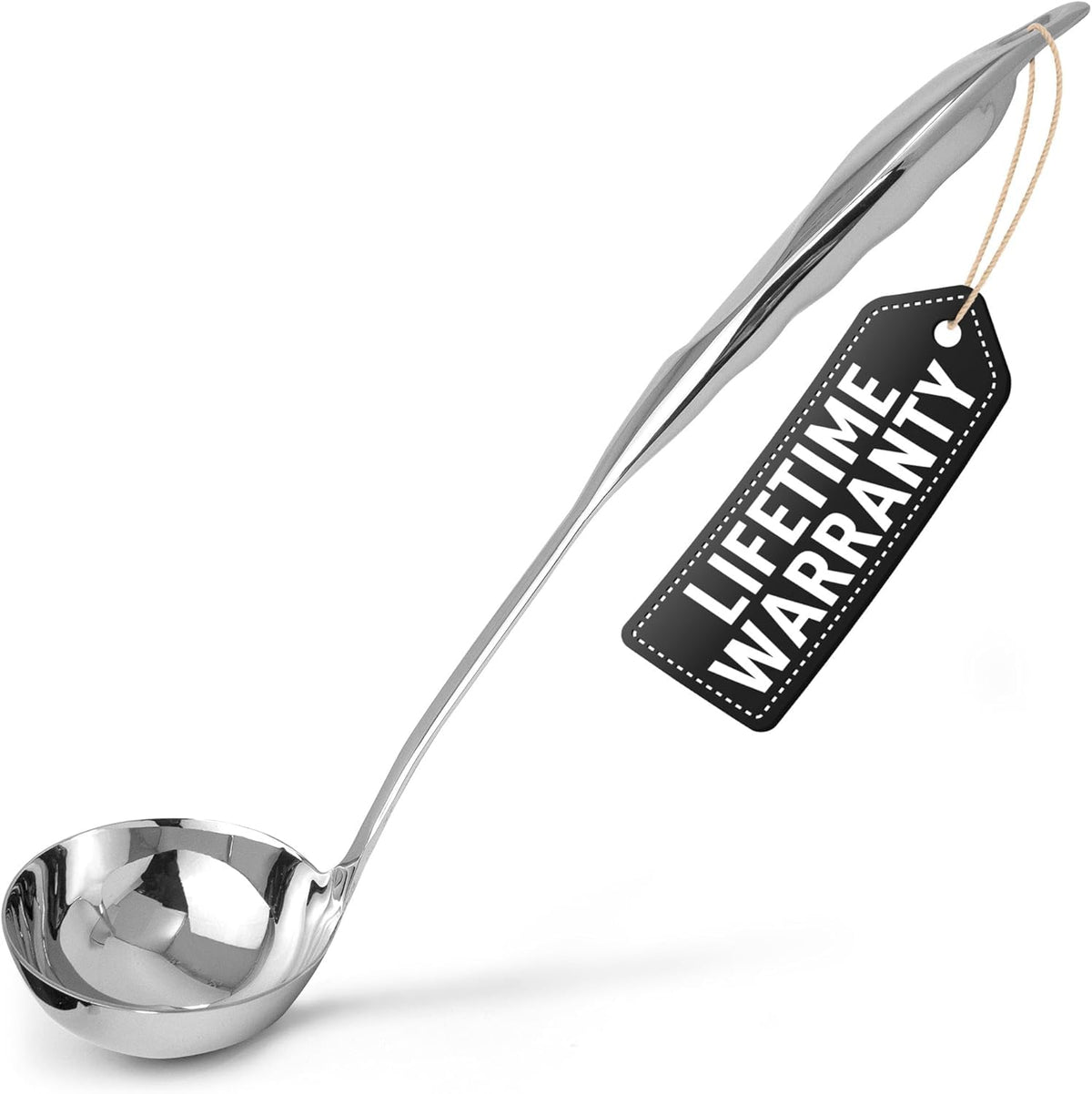 Zulay Kitchen Stainless Steel Soup Ladle - 13” Large Ladle for Soups, Stews & Sauces - Durable, Heat-Resistant, Rust-Proof & Dishwasher Safe Kitchen Utensil with Ergonomic Handle