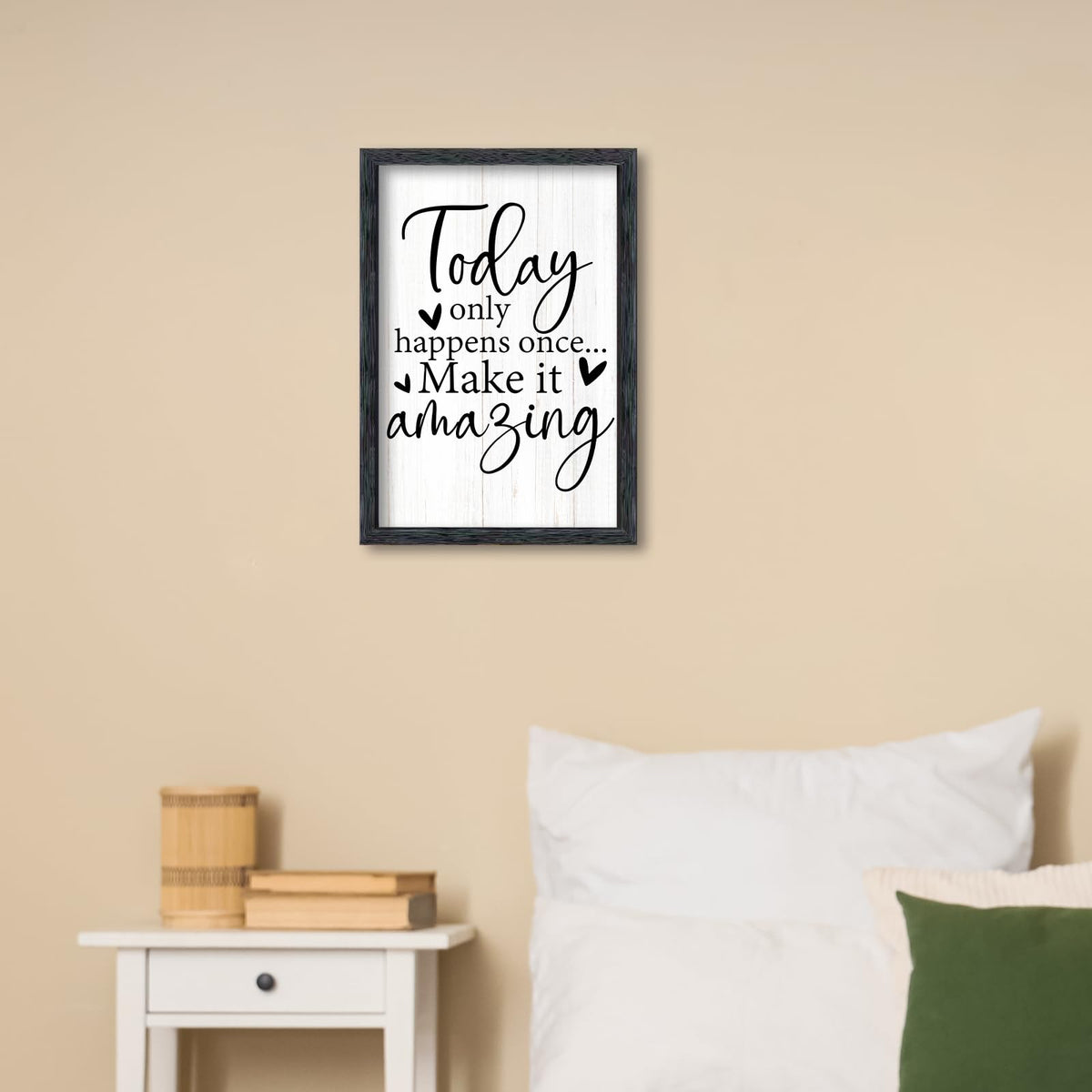 AuraPeak Today Only Happens Once Make It Amazing Inspirationa Quotes Office Wall Decor, Motivational Sayings Frame Rustic Home Living Room Laundry Room Wall Art Hanging (Black 16"×10")