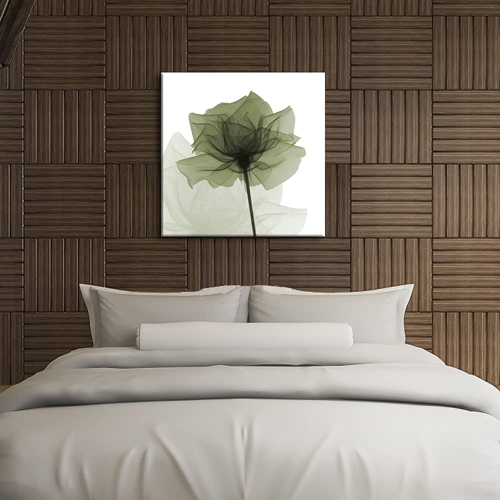 Wieco Art Large Contemporary Gallery Wrapped Floral Giclee Canvas Print Green Flickering Flowers Pictures Paintings on Canvas Wall Art Ready to Hang for Living Room Home Decorations 24x24 inch