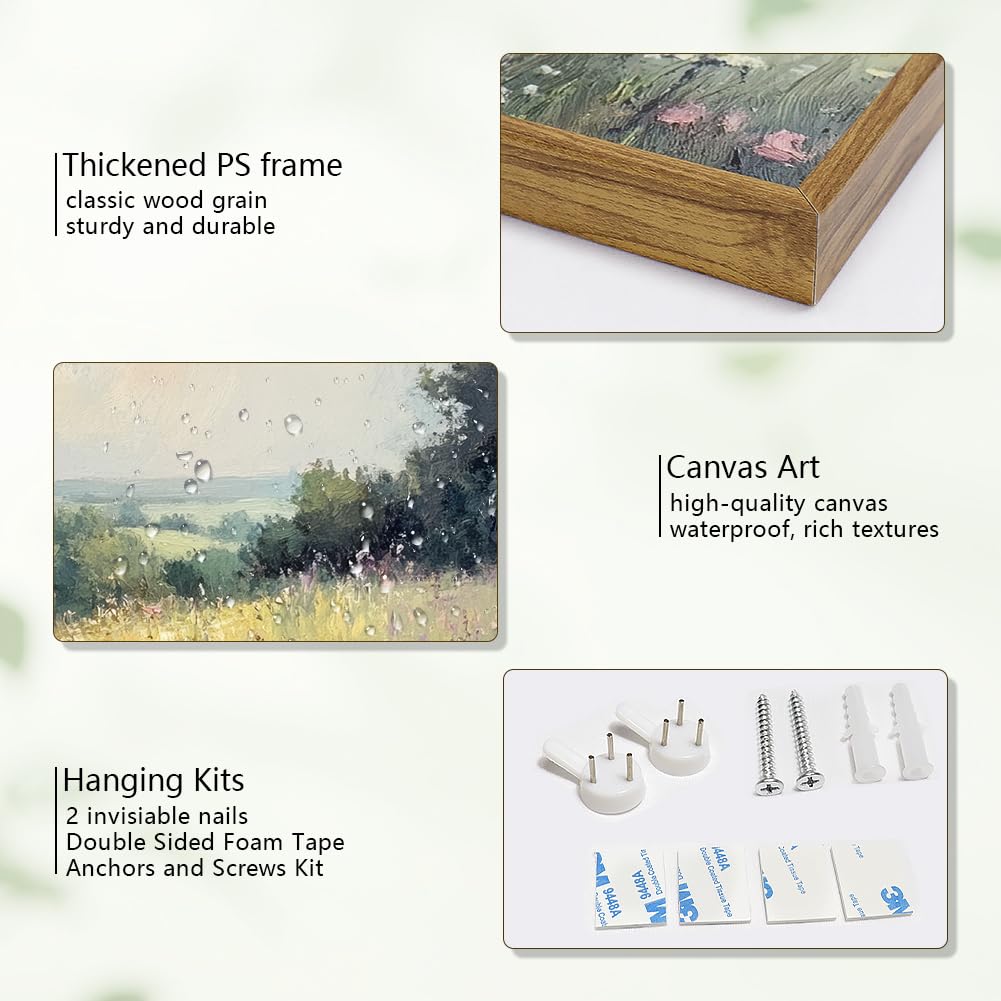 Framed Canvas Wall Art Prints Oil Painting Wildflower Aesthetic Room Decor Serene Country PathLandscape Abstract Poster Pictures Prints for Bathroom, Bedroom LivingRoom 8×10inch
