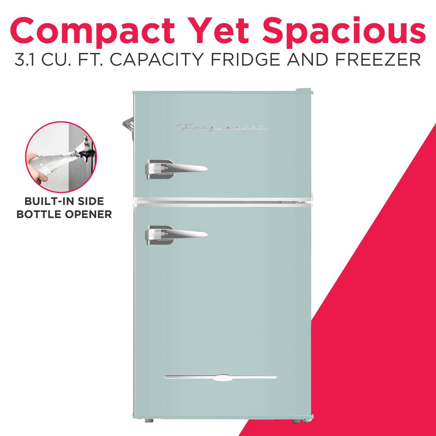 Frigidaire EFR840 Retro Mini Fridge with Freezer & Side Bottle Opener - Small 2 Door Refrigerator for Office Bar or College Dorm Room - 3.2 Cu Ft, Mint