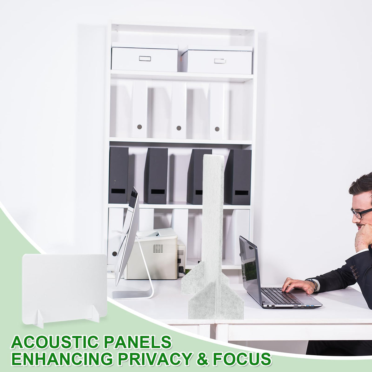 PATIKIL Desk Dividers 24" x 16", 1 Pack Desk Privacy Panel Freestanding Noise Reducing Partition Acoustic Panel with 2Pcs Support Feet for Testing Office Home Library, Pure White Style A