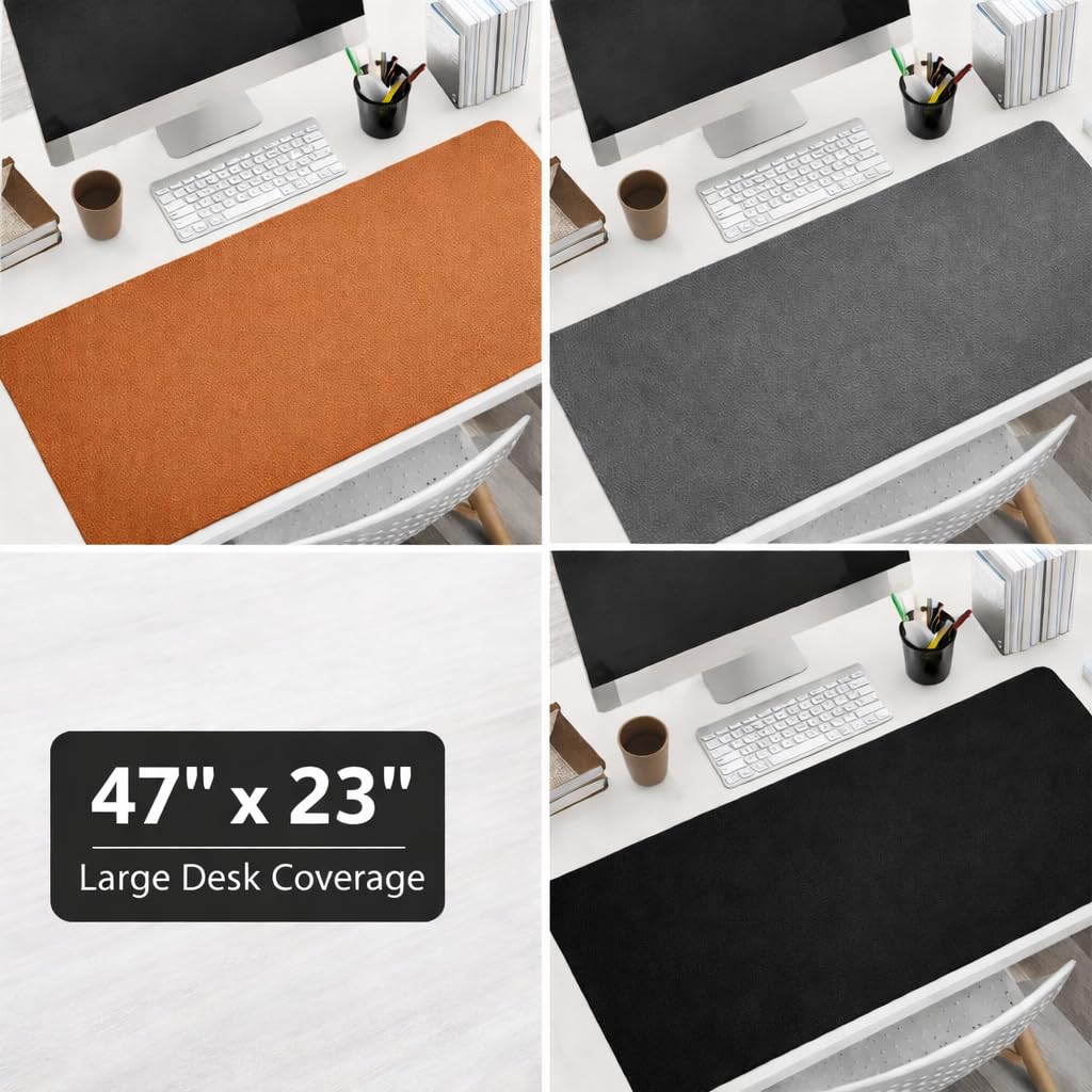 Large Desk Mat 47" x 23" – Premium PVC Leather Desk Pad, Non-Slip Office & Home Workspace Mat, Water-Resistant Writing Surface, Large Desk Protector for Laptop, Keyboard & Mouse (Grey)