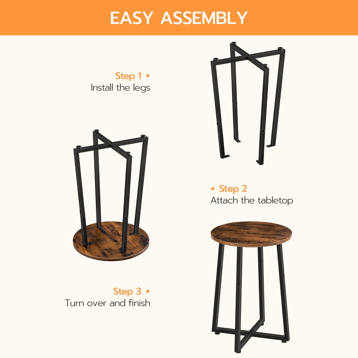 HOOBRO Side Table, Round End Accent Table with Sturdy Metal Frame, 15.7" Round Nightstand, for Living Room, Bedroom, Balcony, Office, Rustic Brown BF95BZ01
