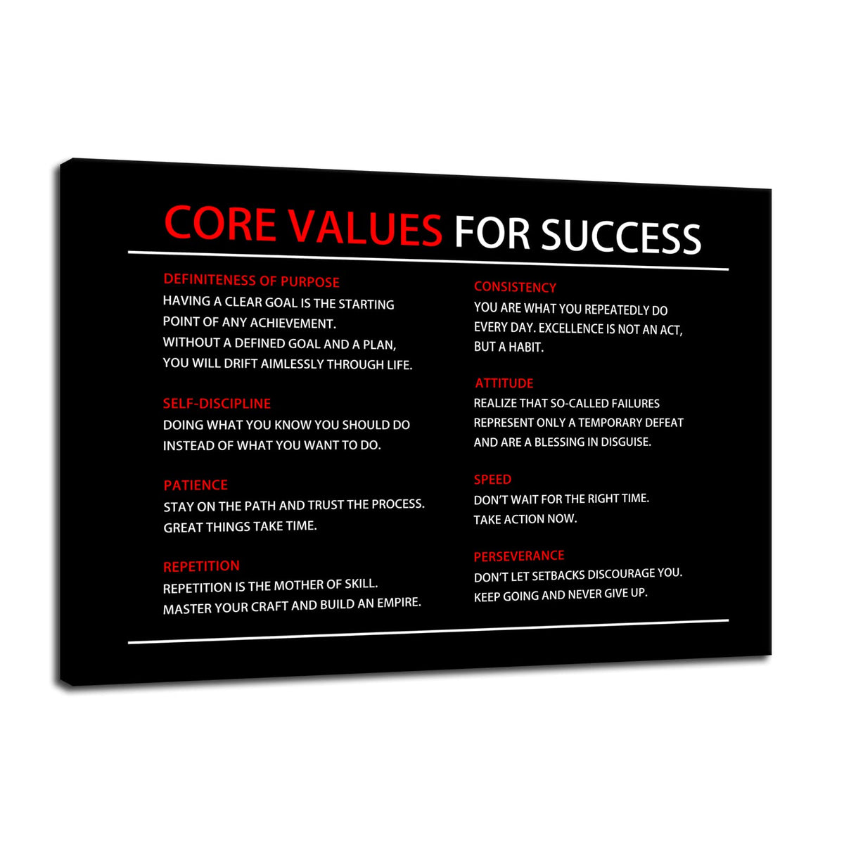 Inspirational Wall Art Core Values Quote Motivational Poster Inspiring Canvas Painting Prints Wall Pictures for Living Room Home Decor Framed Artwork [12''W x 18''H]