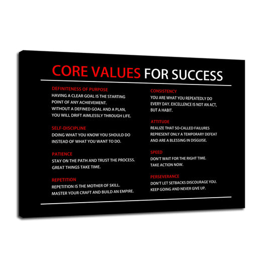 Core Values Quote Inspirational Canvas Painting Motivational Wall Art Poster Inspiring Positive Motivational Framed Artwork Prints Picture for Living Room Office [24''Wx 36''H]