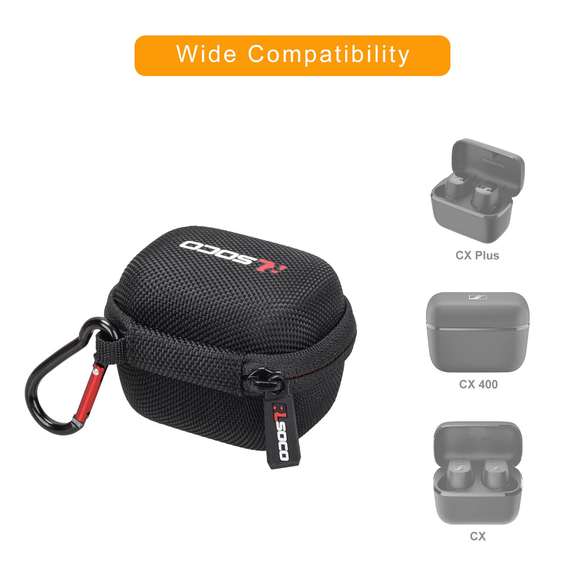 RLSOCO Hard Case for Sennheiser Consumer Audio CX Plus/CX/CX 400BT / CX 500BT True Wireless Earbuds | Shockproof, Dustproof, Water-Resistant Storage Pouch, with Sturdy Metal Hook (Case Only)
