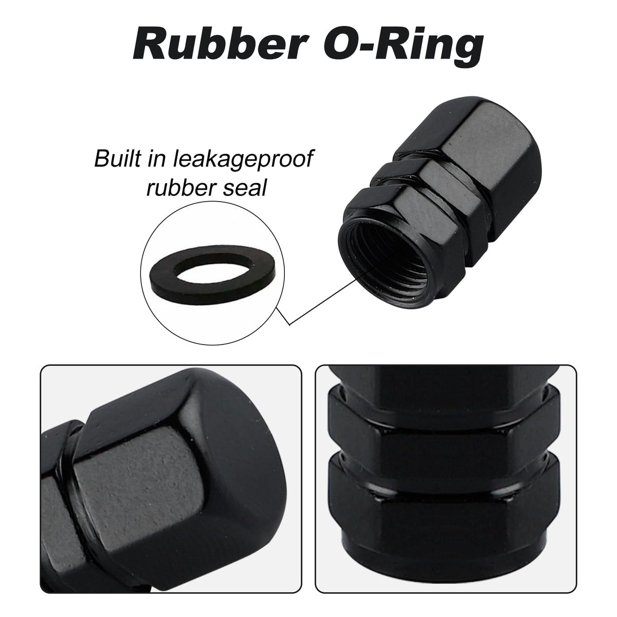 alpmosn Aluminum Tire Stem Valve Caps Wheel Valve Covers Car Dustproof Tire Cap Cover Accessories, Universal for SUV, Car, Bike and Motorcycle, Hexagon Shape (4PCS Black)