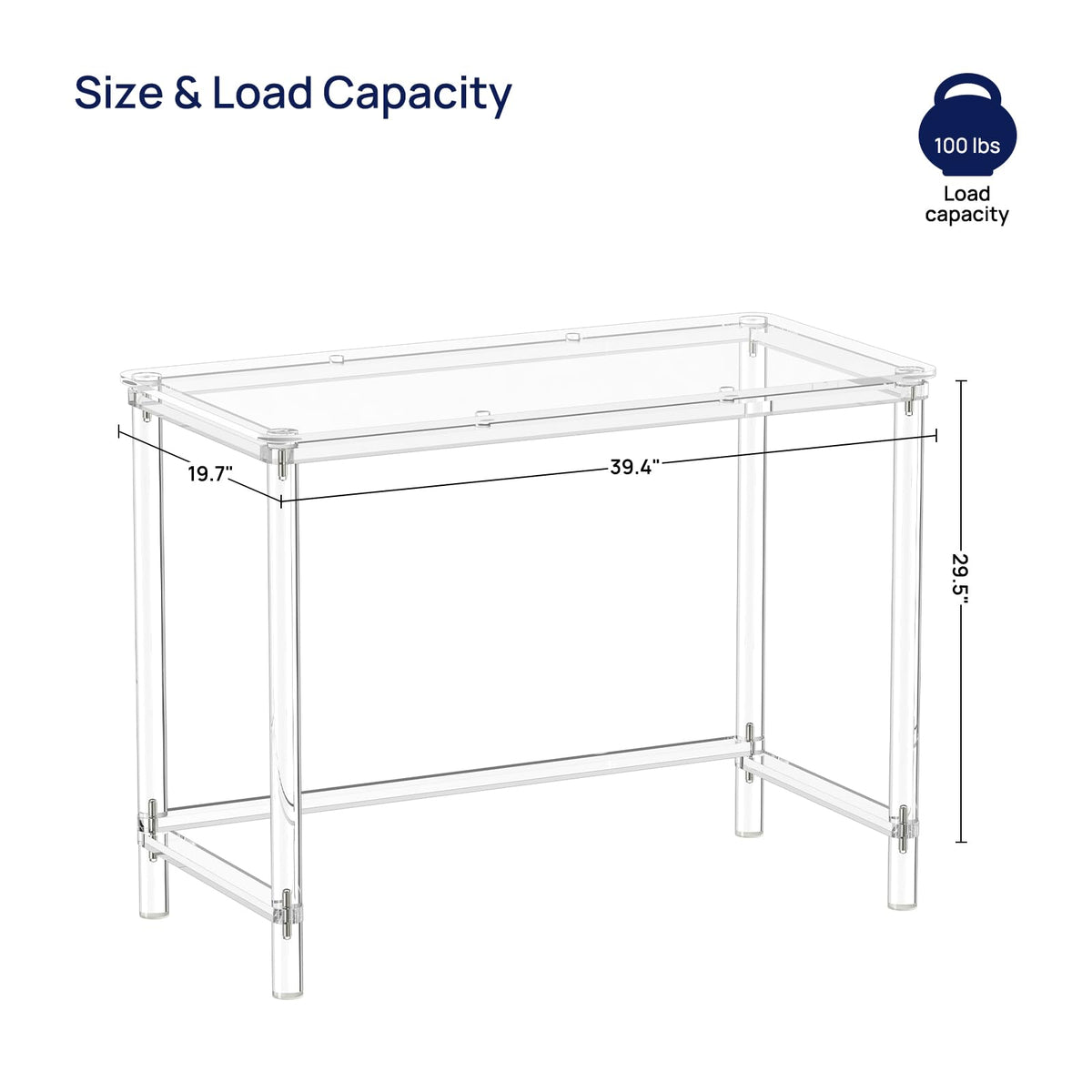 HMYHUM Acrylic Computer Desk, 40 Inch Clear Home Office Desk for Laptop, Study, Writing, Vanity Table with Cylindrical Legs, Modern, Easy Assembly