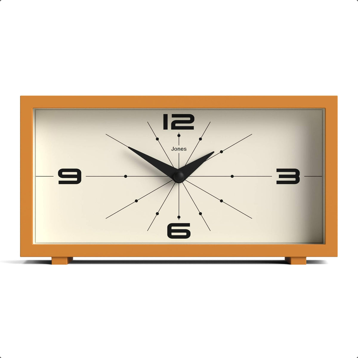 JONES CLOCKS® Odeon Desk Clock | Modern Rectangular Design | Mustard Yellow | Stylish Retro Look for Shelf, Table, Mantel or Bedside