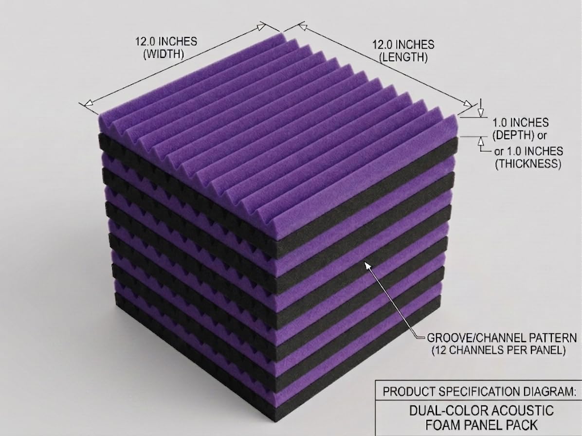 96 Pack Black/purple 12 "X 12 "X1" Acoustic Panels Studio Soundproofing Foam Wedge Tiles (Accompanied By Double-Sided Adhesive Tape)