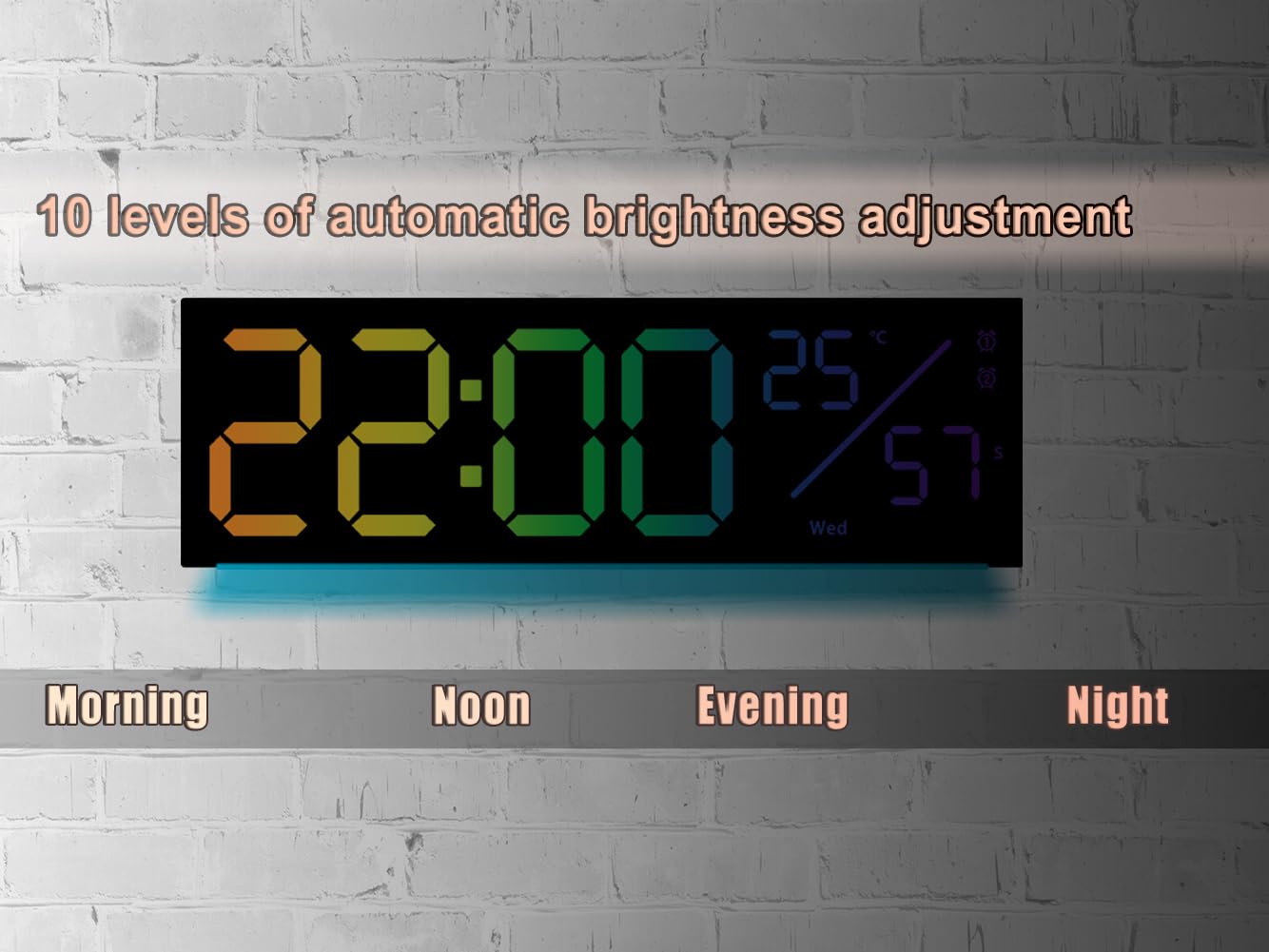 11-Inch LED Digital Wall Clock with RGB Flowing Light, Seconds,Date,Time,Temperature｜Large Clear Display, Countdown Timer,Dual Alarms,Remote Control｜Silent Modern Clock for Bedroom, Living Room,Office
