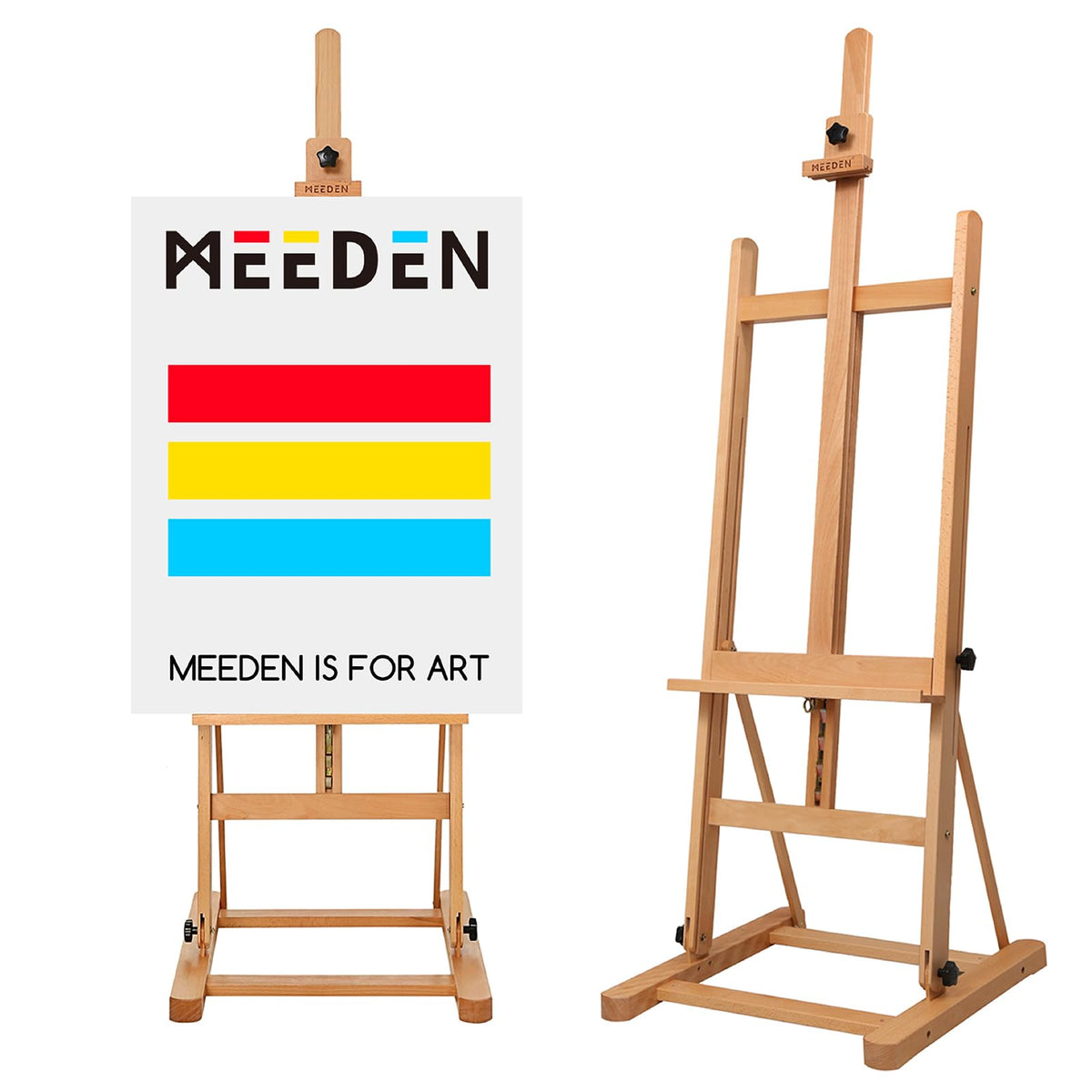 MEEDEN Art Easel for Painting - Heavy Duty H-Frame Artist Easel for Adults, Solid Beechwood Adjustable Studio Easel (69"-95"), Professional Wooden Floor Easel Stand Holds Canvases Up to 48"