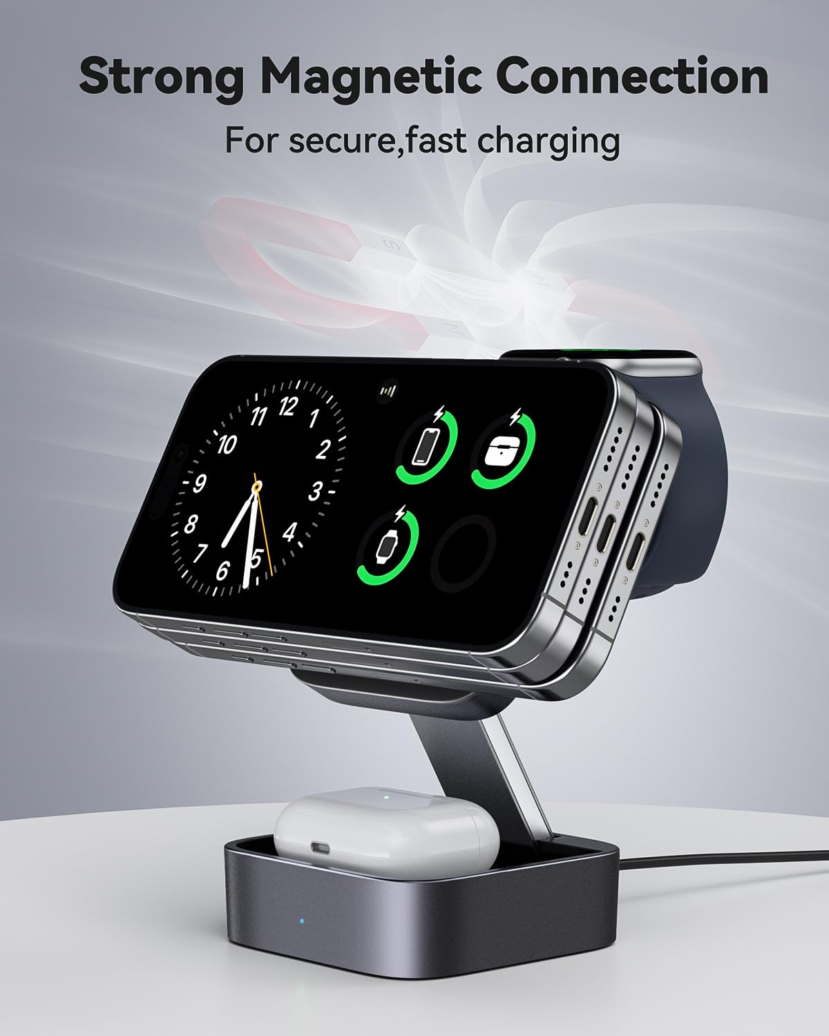 UEQ 3 in 1 Wireless Charging Station for Apple Devices,Compatible with MagSafe Charger Stand,Foldable Fast Travel Magnetic Wireless Charger for iPhone 17 Air 16 15 14 13 12,Apple Watch&AirPods Pro