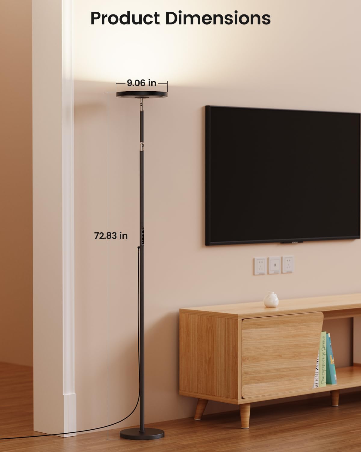 Light Floor Lamp 12000 Lux – UV-Free Full Spectrum LED Floor Lamp with 10 Brightness Levels, 5 Color Modes, 2 Setup Options, Adjustable Height, Remote & Timer for Reading, Bedroom, Office (Black)