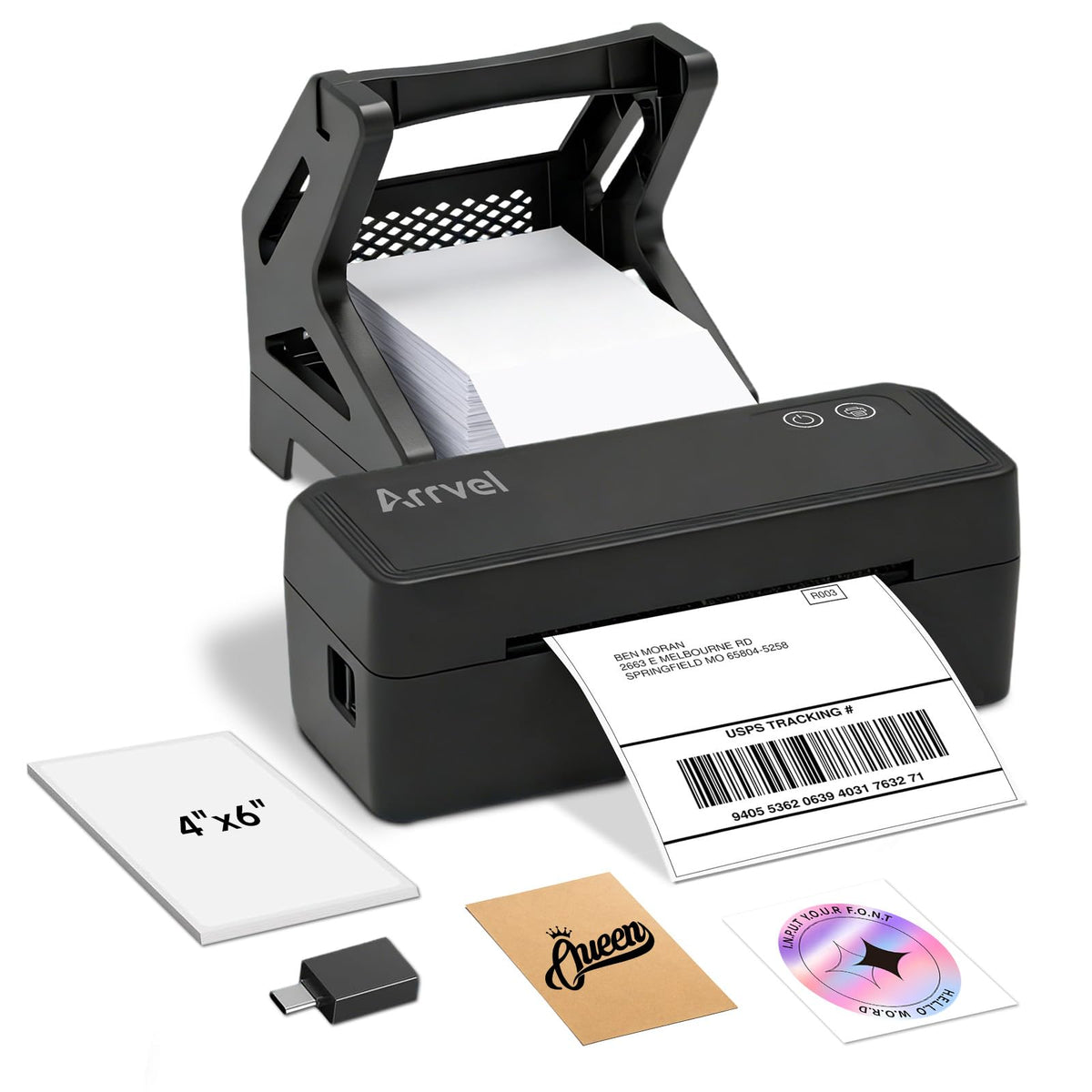 Arrvel Bluetooth Thermal Label Printer with Stand, Wireless 4x6 Shipping Label Printer for Small Business, Support iPhone, Android Windows & Mac, Widely Used for USPS Amazon Etsy Shopify (Black)