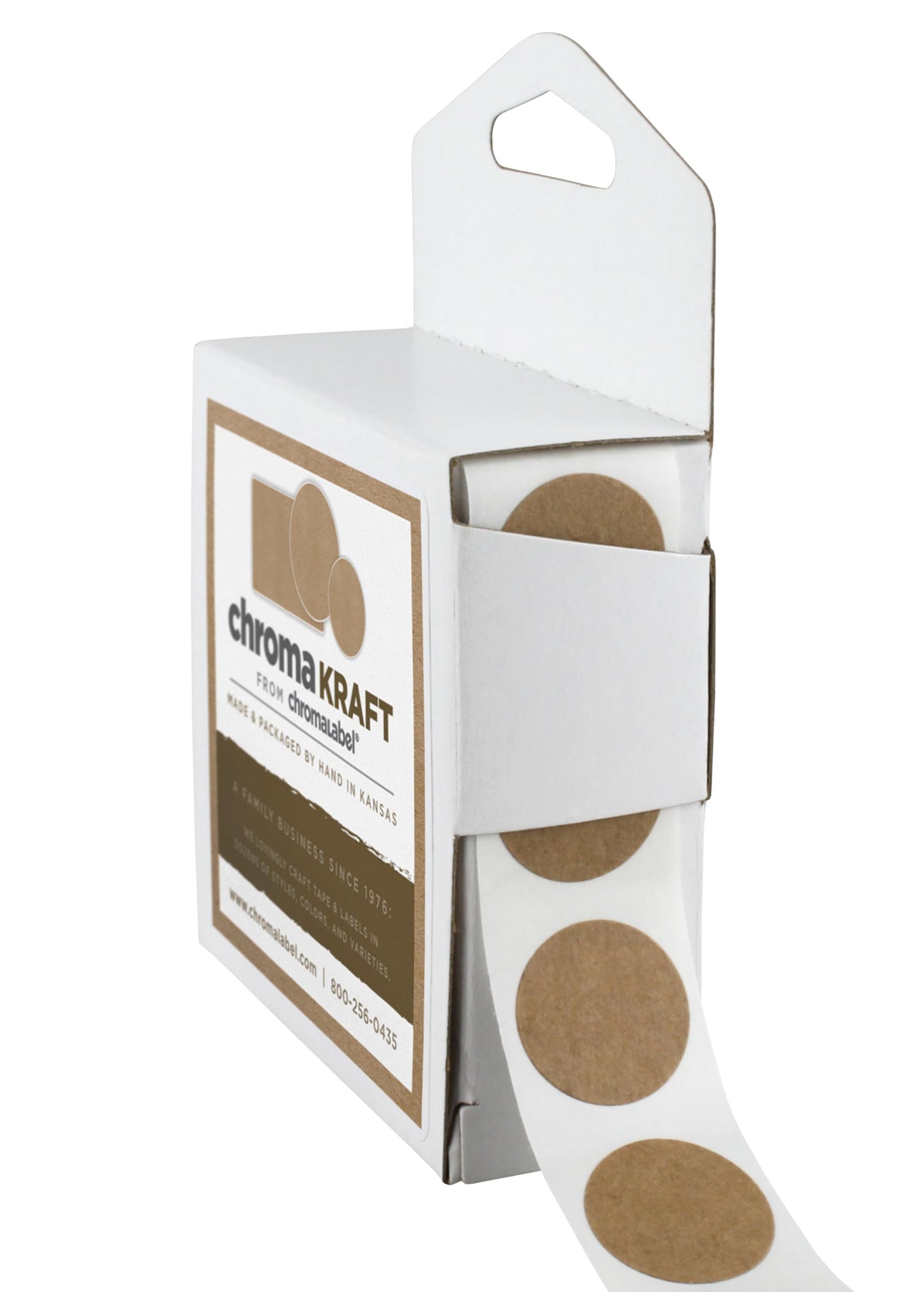 ChromaLabel Round Label Permanent Kraft Dot Stickers, 1000 Labels per Dispenser Box, 0.75 inch