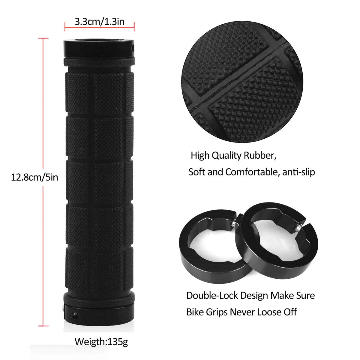 PLATT Bike Handlebar Grips Rubber Comfortable Bicycle Handle Grip for MTB/BMX with Plastic End Caps,Blue