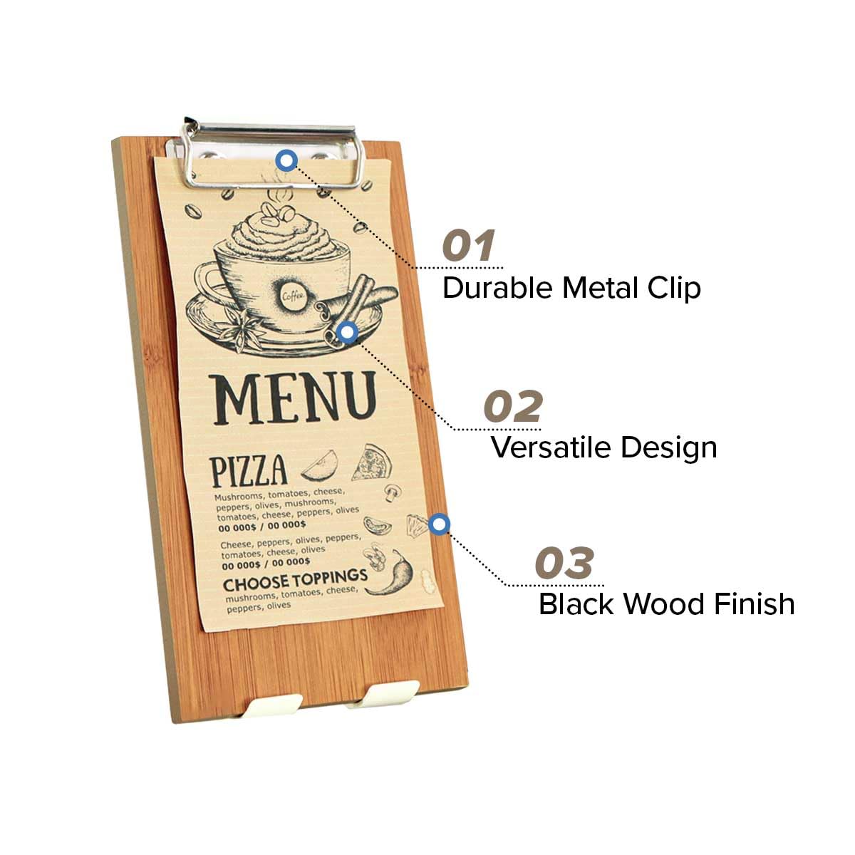 LZMS 4 Pcs 4" x 8" Light Wood Color Clipboards - Menu Holder - Check Presenter with Low Profile Clip - for Pocket Sized Notepads