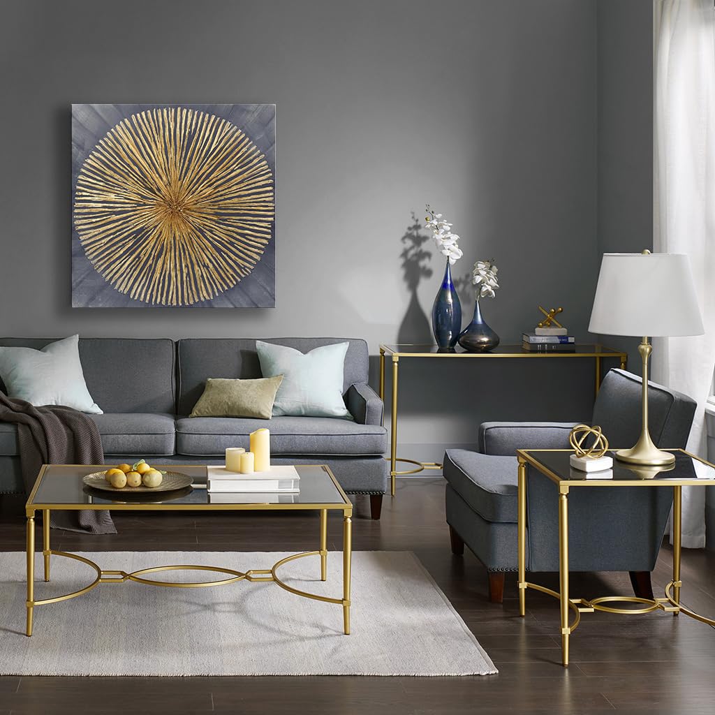 7Fisionart Modern Metal Sunburst Wall Art Gold & Grey Abstract Wall Decor Ready to Hang Radiant Framed Artwork for Living Room Bedroom Office 24x24 Inch