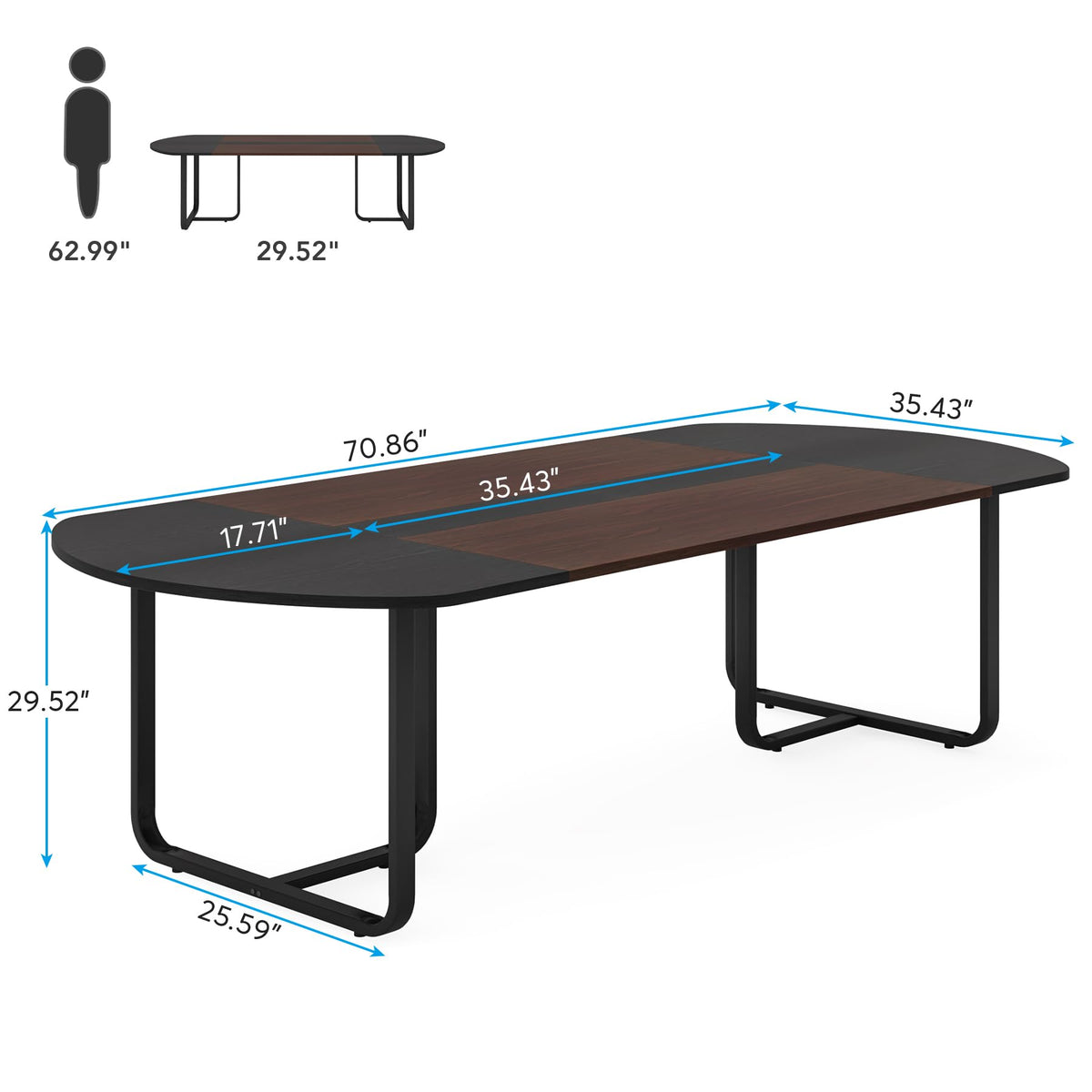 Tribesigns 6FT Oval Conference Table, 70.86" Curved Meeting Tables, Brown Blak Business Table,Two-Tone Finish Curved Meeting Tables for Office,Training Seminar Table for 4-6