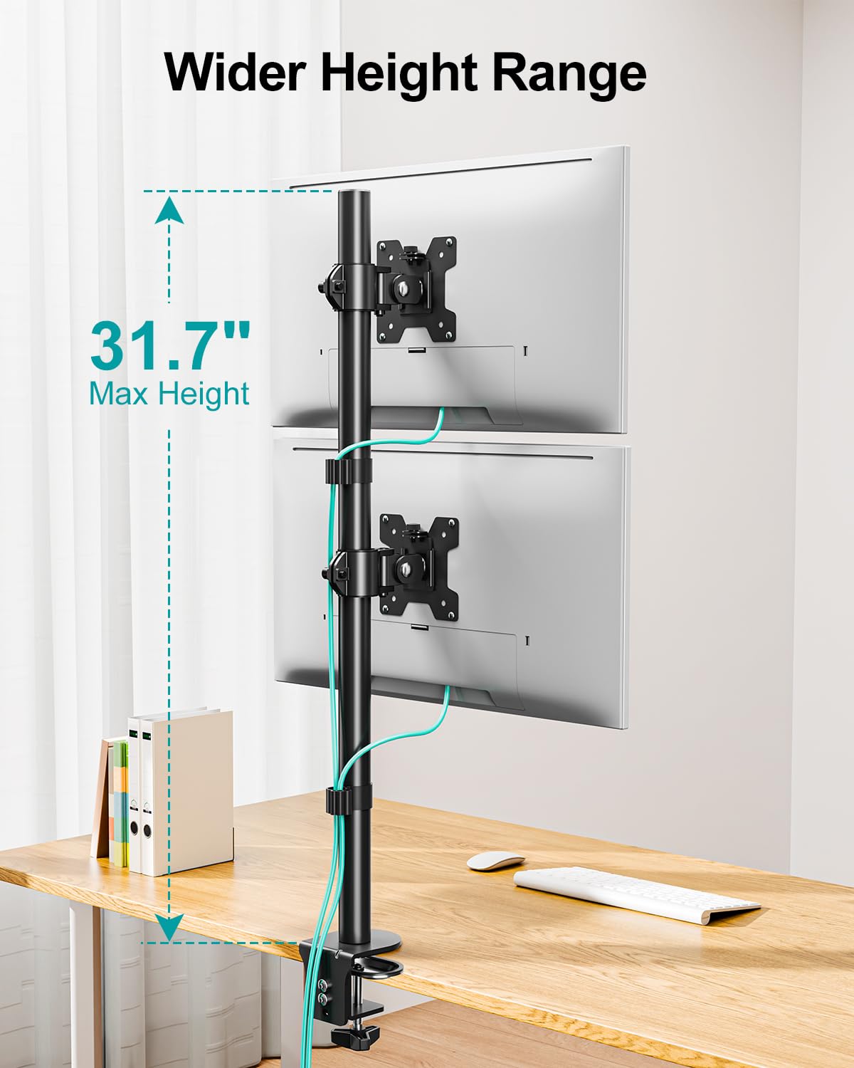 MOUNT PRO Vertical Dual Monitor Stand, Stacked Monitor Mount for 2 Monitors Up to 32 inches, Computer Monitor Arm with Swivel, Tilt, Height Adjustable, Each Monitor Desk Mount Holds up to 17.6 lbs