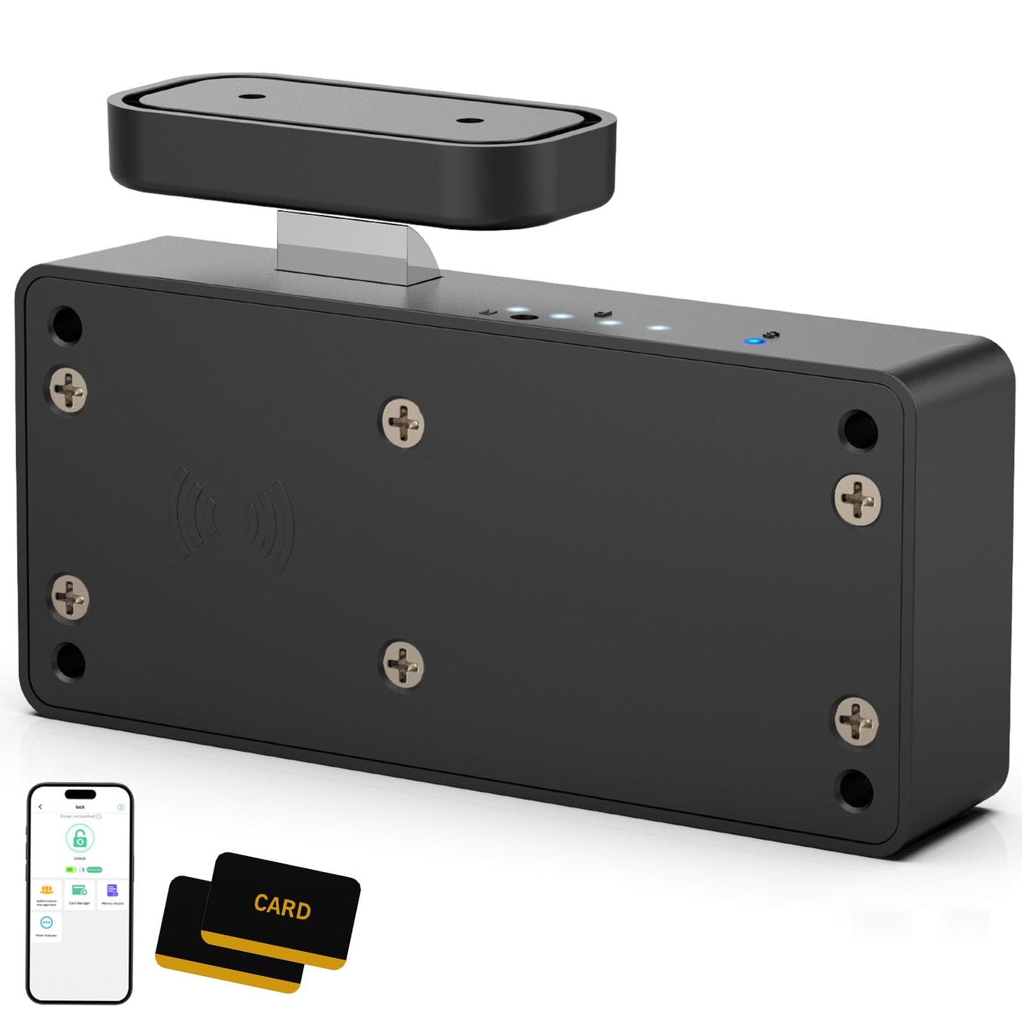 Bestkid Cabinet Lock RFID Card NFC Hidden Drawer Lock for Kitchen Pantry Furniture Smart Cupboard Door with Bluetooth APP Child Safety No Drilling Required Black