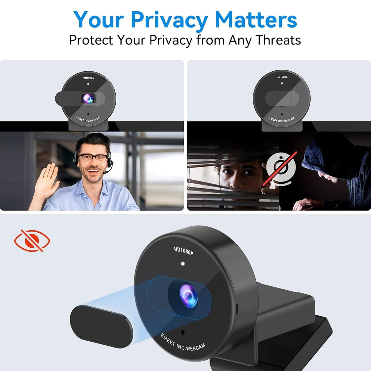 EMEET C950 1080P Webcam - USB Webcam with Microphone & Physical Privacy Cover, Auto Light Correction, Fixed Focus, USB Plug & Play, Ultra Web Cam w/ 70°View for Meeting/Online Classes/Zoom/YouTube