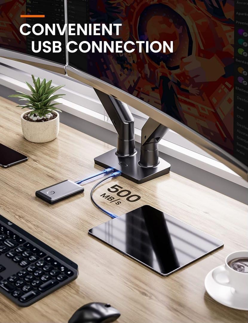 ErGear Dual Monitor Desk Mount up to 40 inches Screens, Max 26.4lbs Capacity Each, Heavy Duty Ultrawide Monitor Arm with USB Ports, Height Adjustable Monitor Stand, VESA 75x75mm or 100x100mm, Black