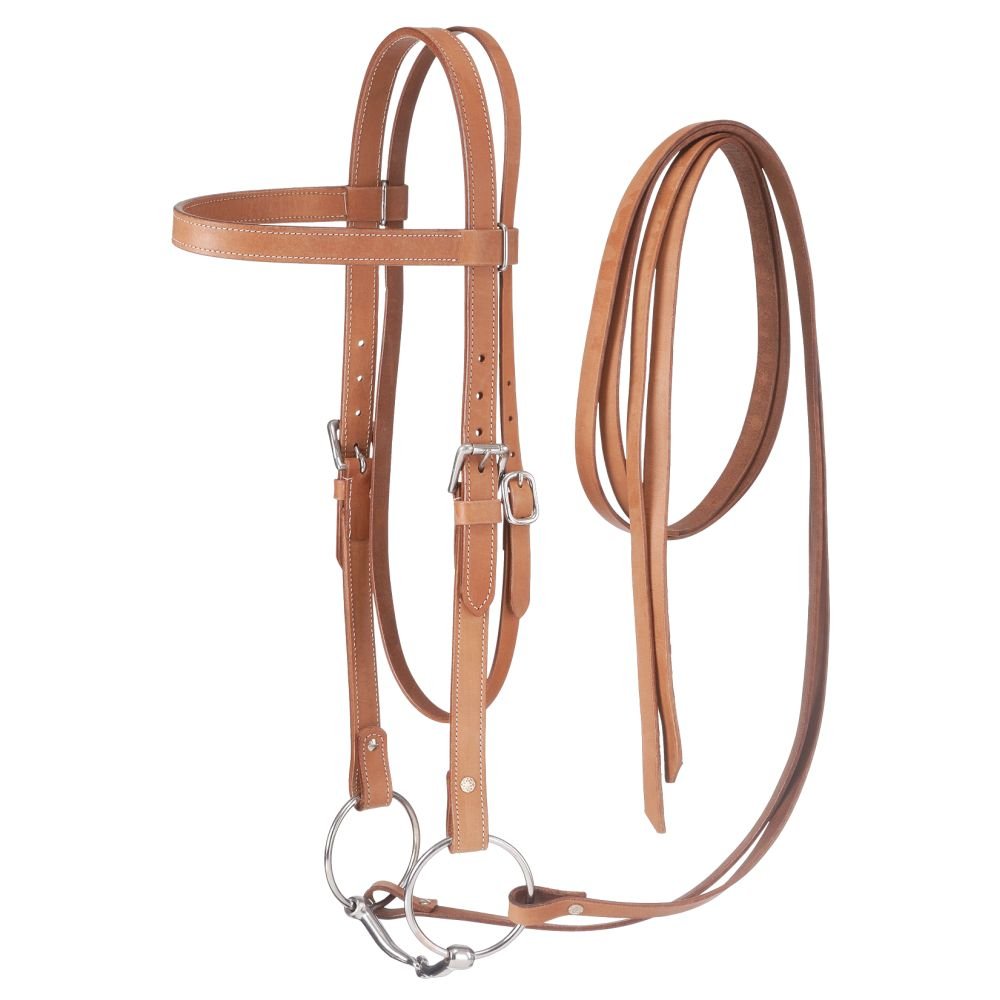 Tough 1 Western Leather Browband Draft Bridle, Light Oil