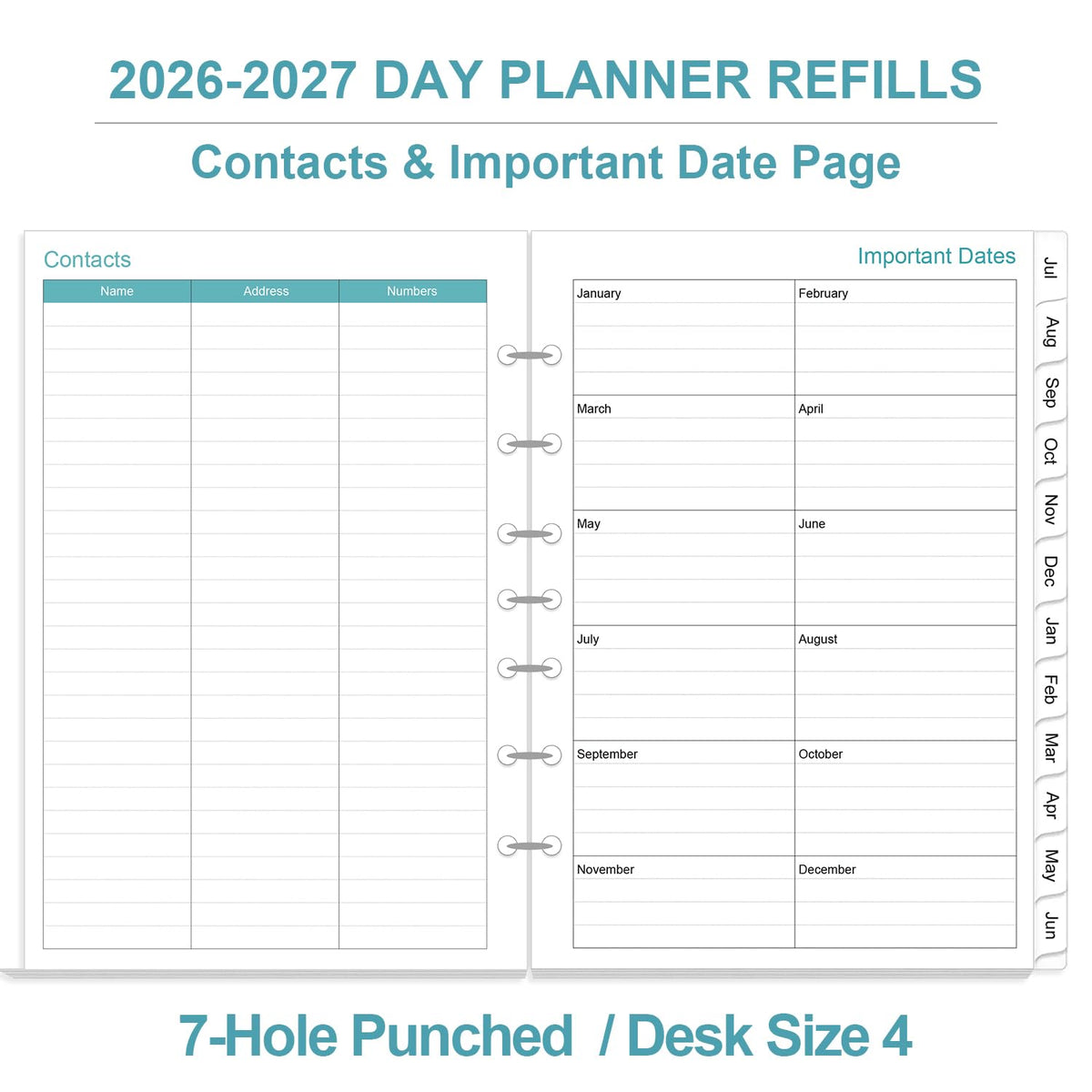 2026-2027 Planner Refills - One Page Per Day Daily ＆ Monthly Planner, July 2026-June 2027, 7-Hole Punched，Prioritized, To-Do List, Notes, Appointment Schedule, Desk Size 4, 5.8" x 8.3"