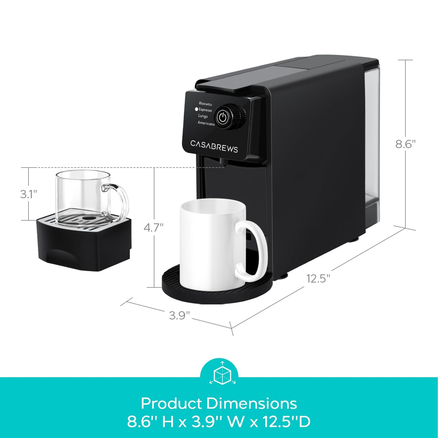 CASABREWS CM7036E Espresso Machine for Nespresso Original Pods, 20 Bar Compact Capsule Coffee Machine with 21 oz Removable Water Tank and 4 Brewing Modes, Mini Espresso Maker for Home or Office, Black