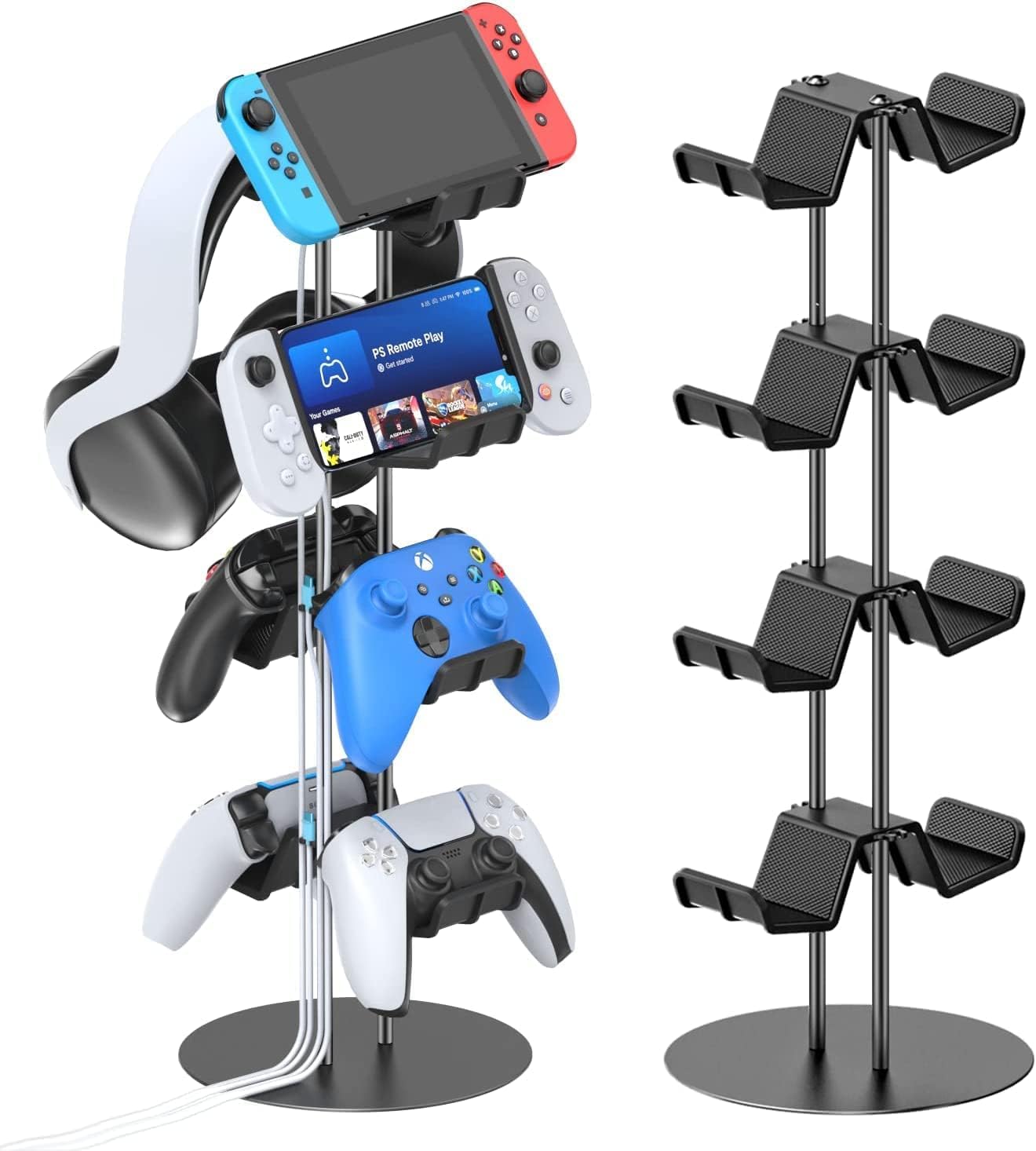 Kytok Controller Stand 4 Tiers with Cable Organizer for Desk, Universal Headphone Stand Compatible with Xbox PS5 PS4 Console Nintendo Switch, Headset Holder & Desk Mounts for 8 Packs Controller