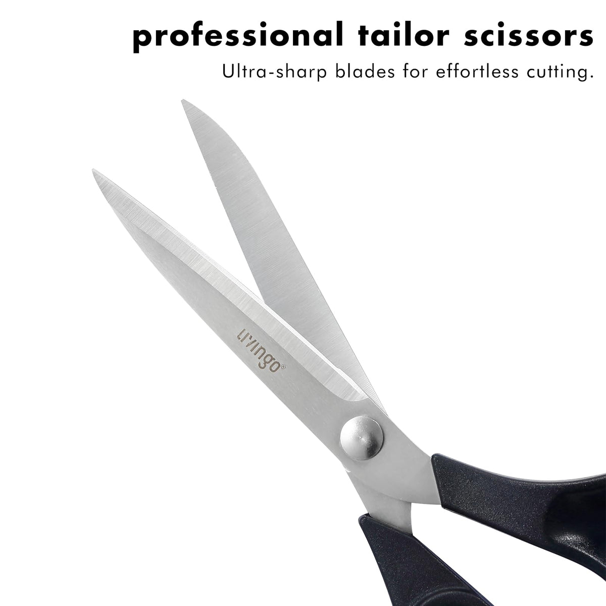 LIVINGO 9.5” Fabric Shears, Black Handle Stainless Steel Heavy Duty Sharp Bent Sewing Shears for Sewing, Quilting, Crafting Cutting Cloth, Leather, Paper