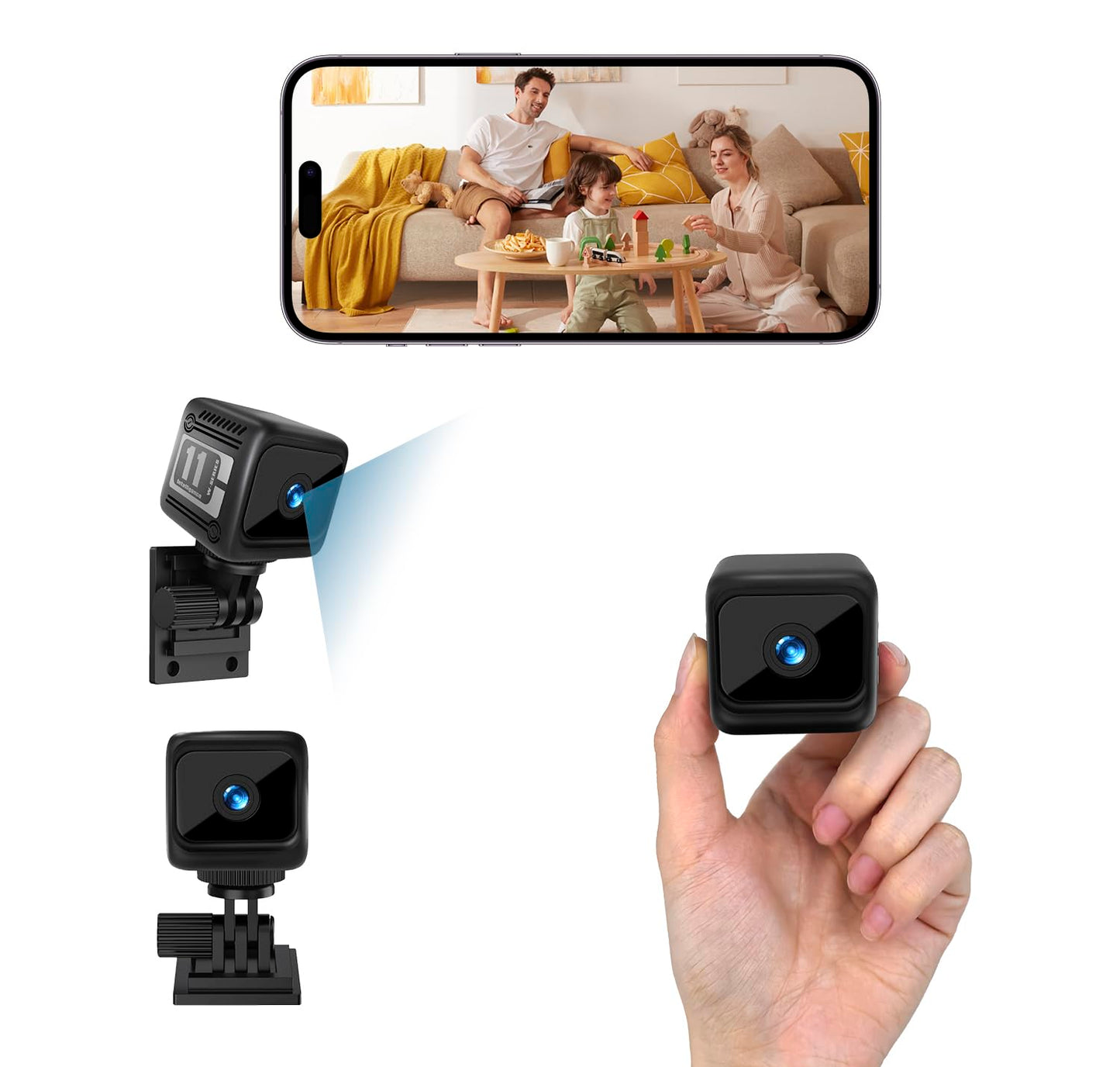 Mini Security Camera, 1080p HD Wireless Indoor Cam with 6-Hour Battery & No WiFi Needed for Recording, AI Motion Detection Night Vision for Home, Office Monitoring, Black (NOT a 4G LTE Camera)