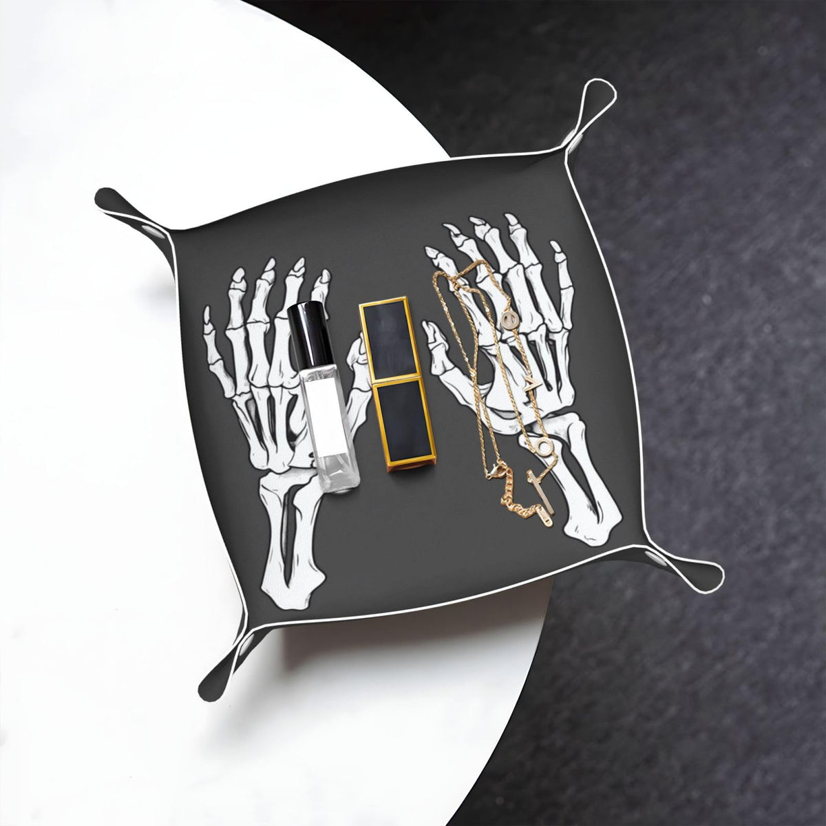 Skeleton Skeletal Hands Valet Tray Catchall Trays Key Organizer Leather Tray Night Stand Organizer Bedside Vanity Trays Decor for Entryway Table