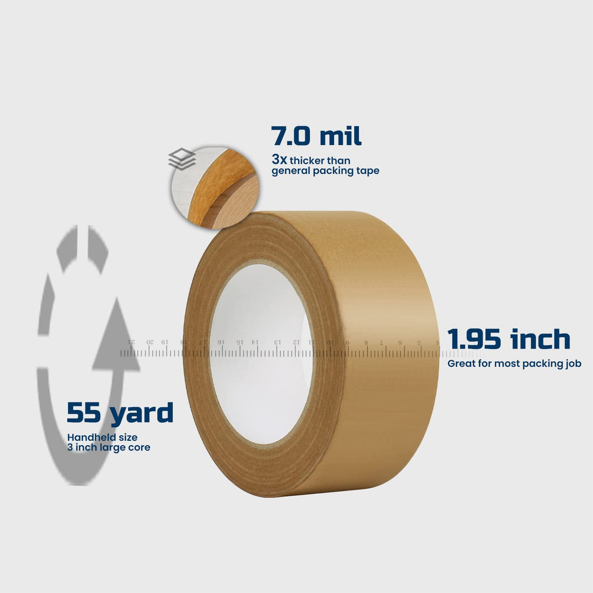 Lichamp Kraft Packing Tape, Brown Kraft Gummed Tape for Packing Boxes, Shipping Cardboard and Carton Sealing, 6 Rolls x 2 inch x 55 Yard x 7 mil, B206BN