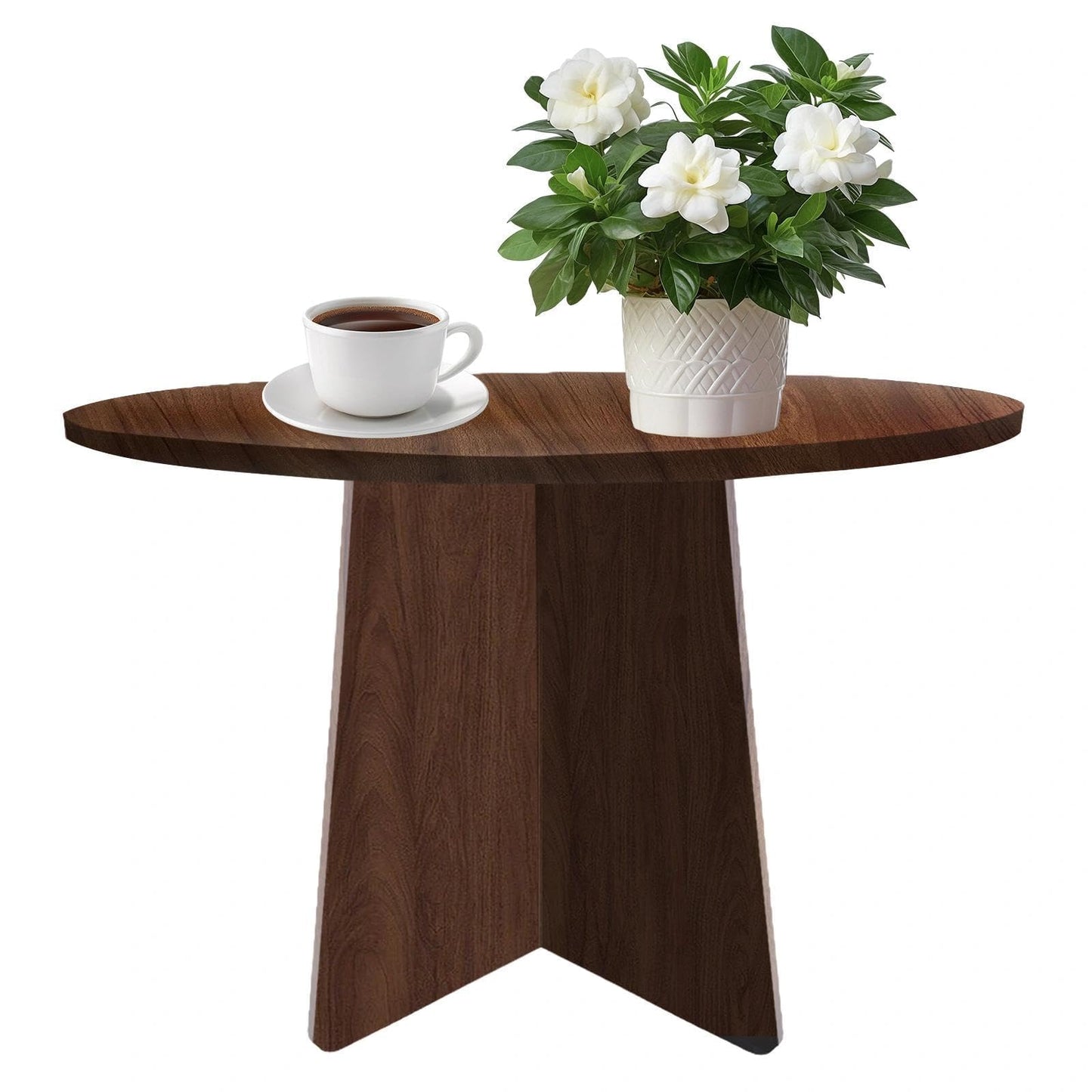 Wood Coffee End Table, Round Side Tables Living Room, Small End Tables for Small Spaces, Sofa, Bedroom, Bedside, Corner, Office, Nursery, Wooden Circle Side Table, Rustic Walnut 19.7 x 17.7 in