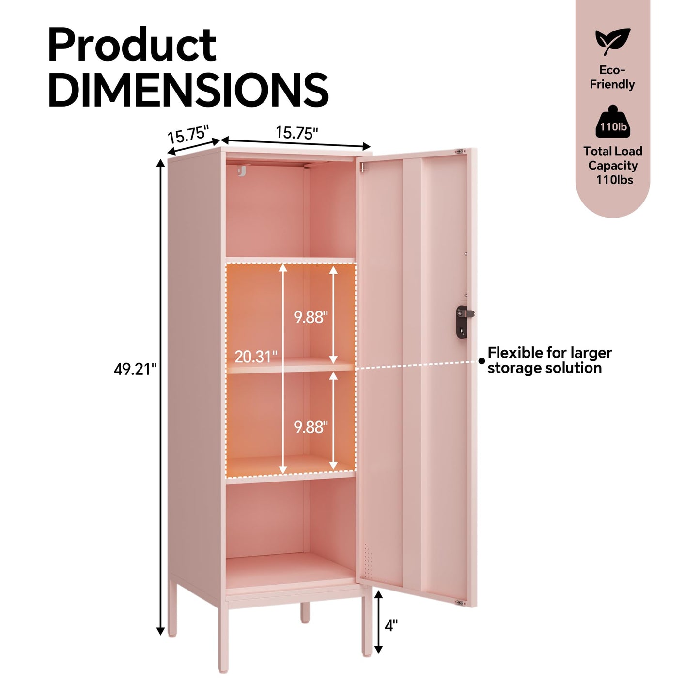 Steehoom Metal Locker Cabinet with Lock Single Door Bathroom Storage Cabinet Changing Room Locker for Home, Office, School, Gym, Garage (Pink, 15.75" D x 15.75" W x 49.21" H)