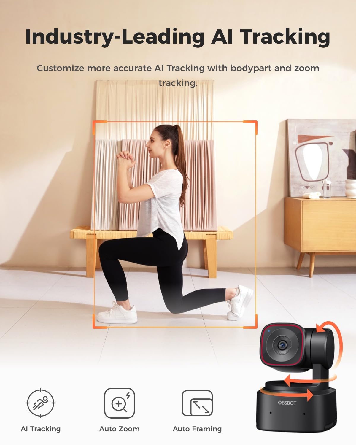 OBSBOT Tiny 2 Lite 4K Webcam for PC, AI Tracking PTZ Streaming Camera with 1/2" Sensor, Gesture Control, 60 FPS, HDR, Microphones, Web Camera for Desktop Computer, Laptop, Meeting, Video Calls, etc.