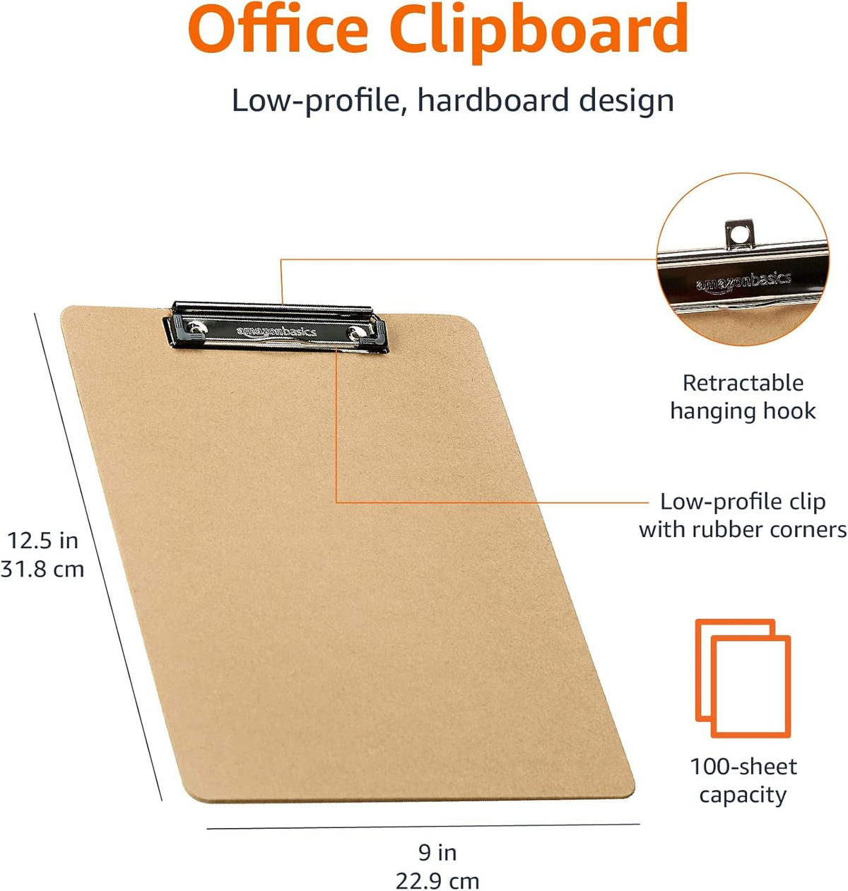 Amazon Basics Hardboard Office Clipboard, Low-Profile, Letter Size, 9" x 12.5", Brown, 6-Pack